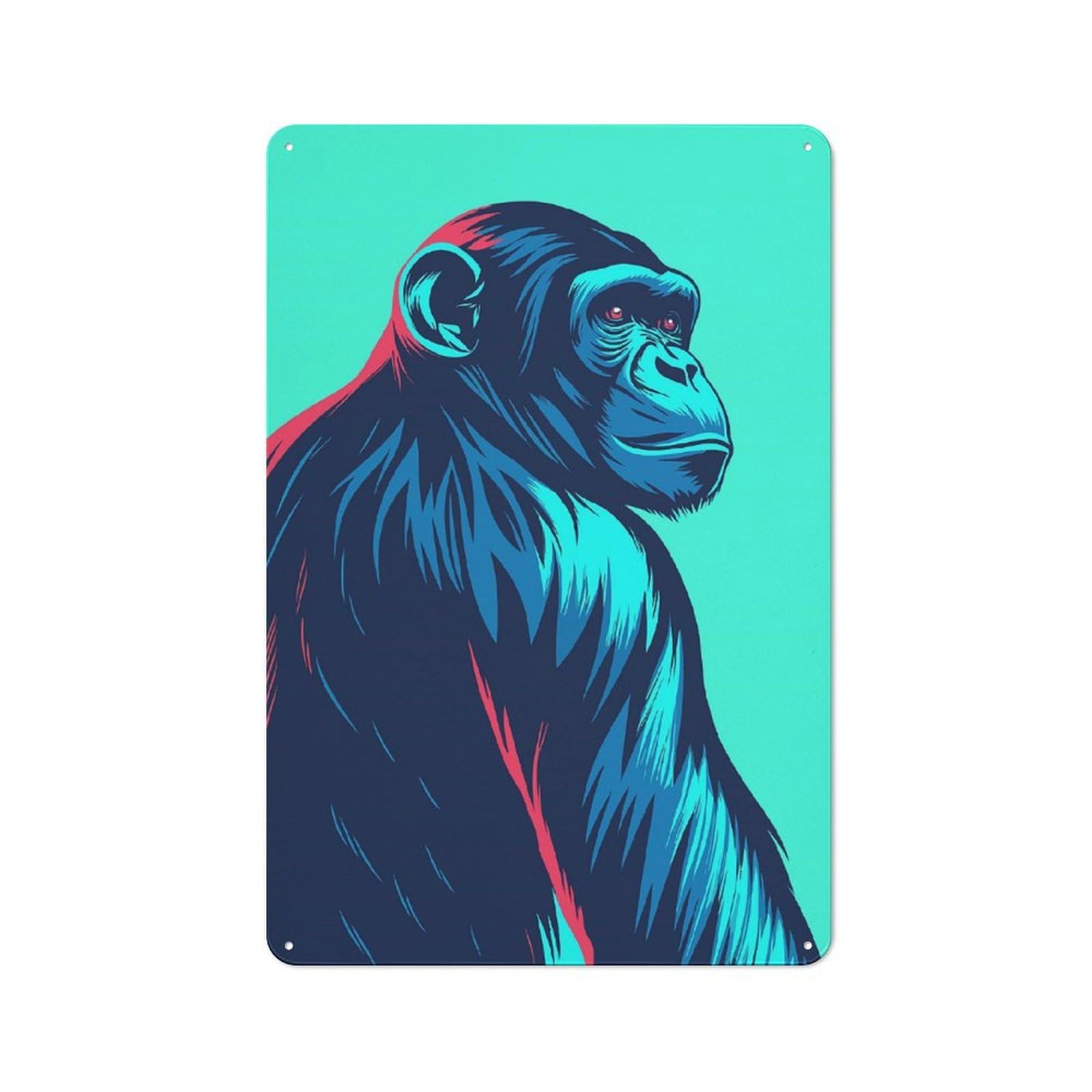 Junmoney Stylized Chimpanzee Portrait Vintage Tin Wall Plaque 30X20cm For Hallway Wall, For Kitchen, Dining Room And Home Bar Wall Decor