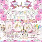 Birthday Party Supplies Including Plates Cups Straws Tablecover for Birthday Party Serve 16 Guests