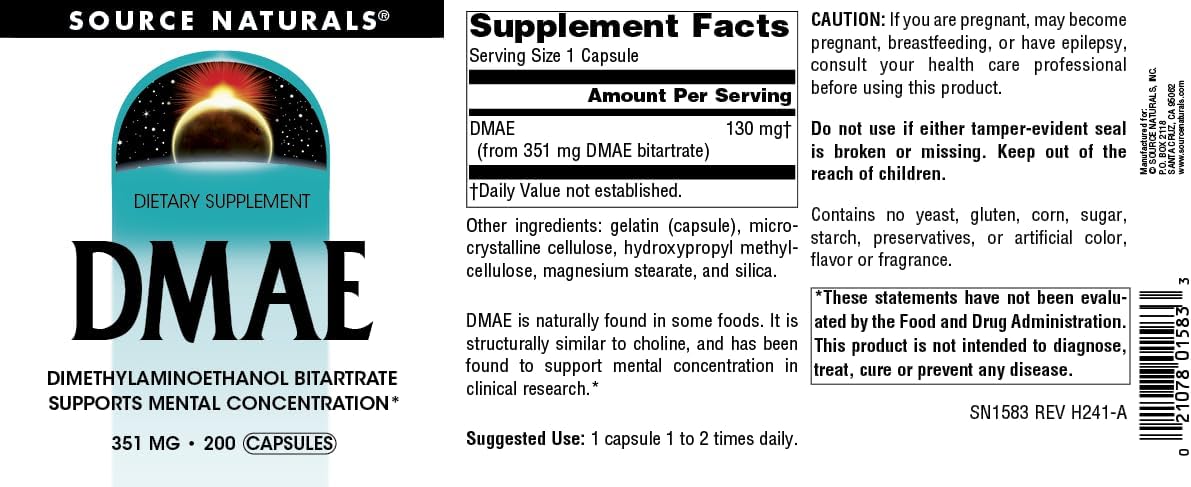 Source Naturals DMAE, Dimethylaminoethanol Bitartrate - Supports Mental Concentration - 200 Capsules - Image 4