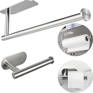 Toilet Paper Holder & Wall Mount Paper Towel Holder Under Cabinet, 2 Pack Self Adhesive or Screw, Vertically or Horizontally Use for Kitchen, Bathroom, Cabinet, Sturdy 304 Stainless Steel Material