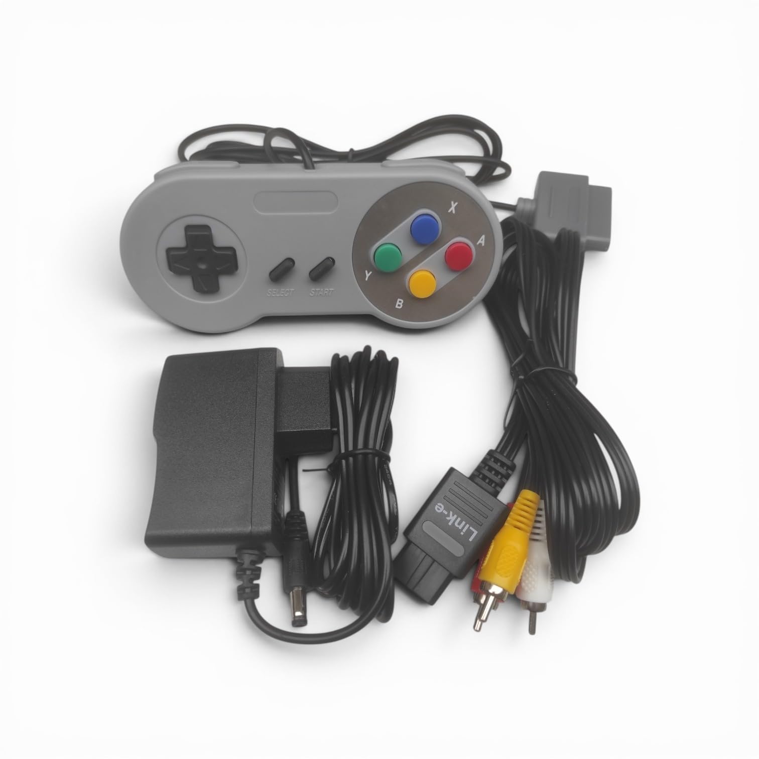 Link-e : Manette de Jeu, Chargeur Secteur et Cable AV RCA Compatible avec la Console Super Nintendo SNES