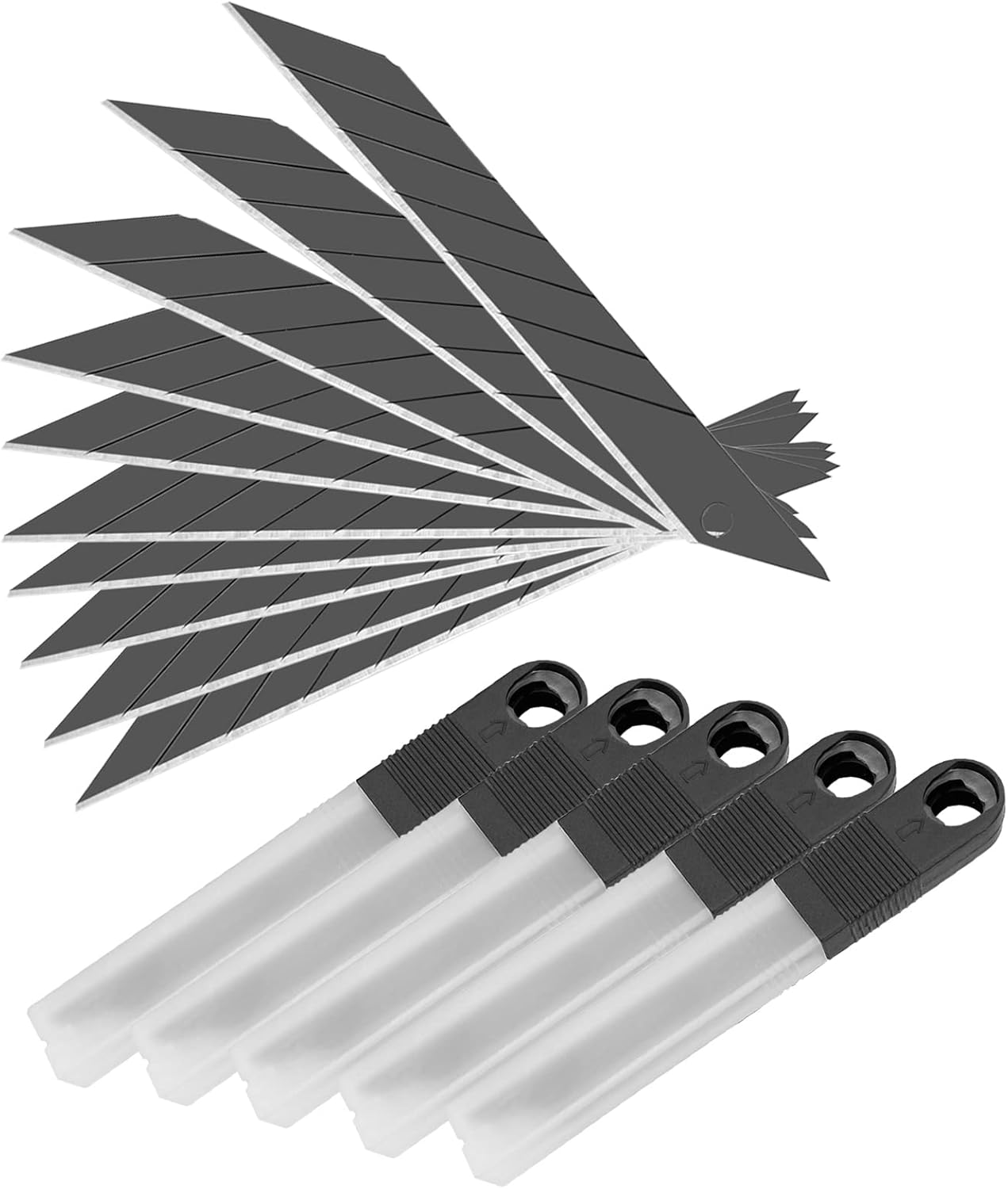 Umaki Black Carbon Steel Snap off Blades Retractable Utility Knife Blades for 9mm Box Cutter/Office Knife - 50 Piece