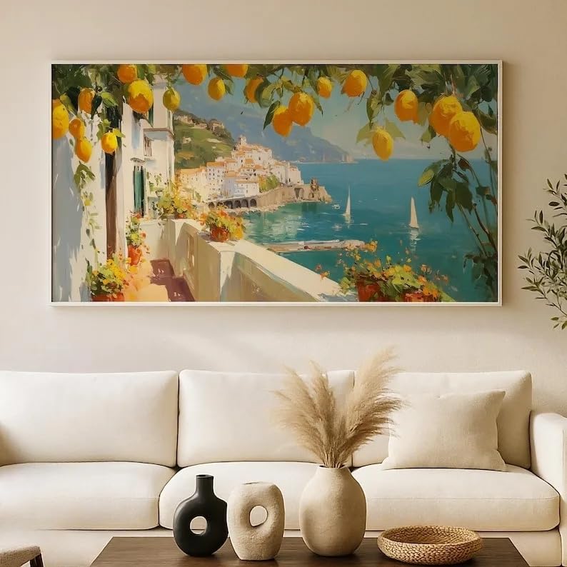 Cuadro de paisaje con limoneros: llena de luz natural tu salon moderno y crea un oasis en casa