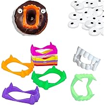 30 Sets of Various Colored Halloween Vampire (Zombie) Teeth fang, Including 30 Dessert Donut （do not eat） Decorations, Funny Halloween Dress-Up