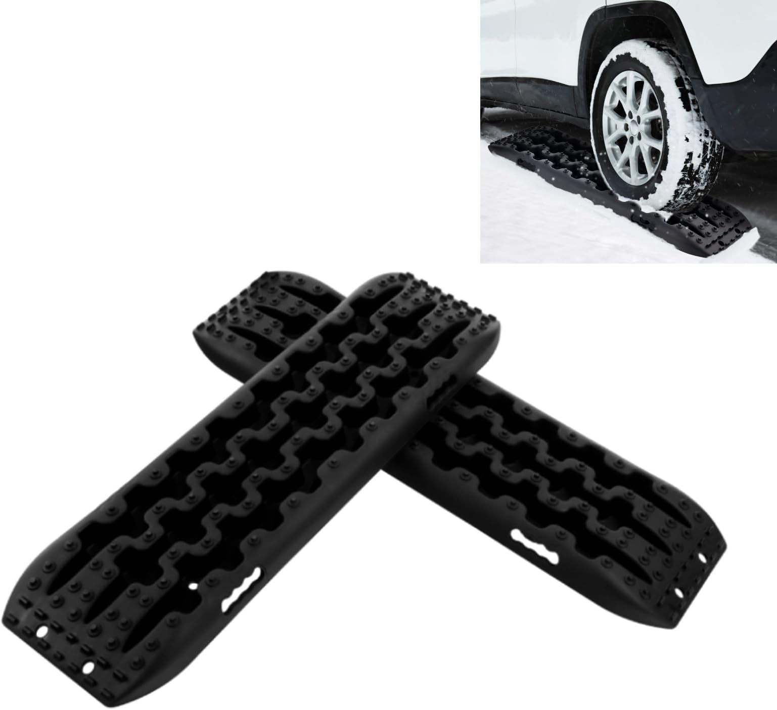 GiantexUK 2PCS Traction Boards, 10t Heavy Duty Recovery Track Tire Traction Pad, Sand/Mud/Snow Off-road Escape Grip Boards for Car AUV Emergency (without Jack Base, Black, 107 x 31 x 7.5cm)