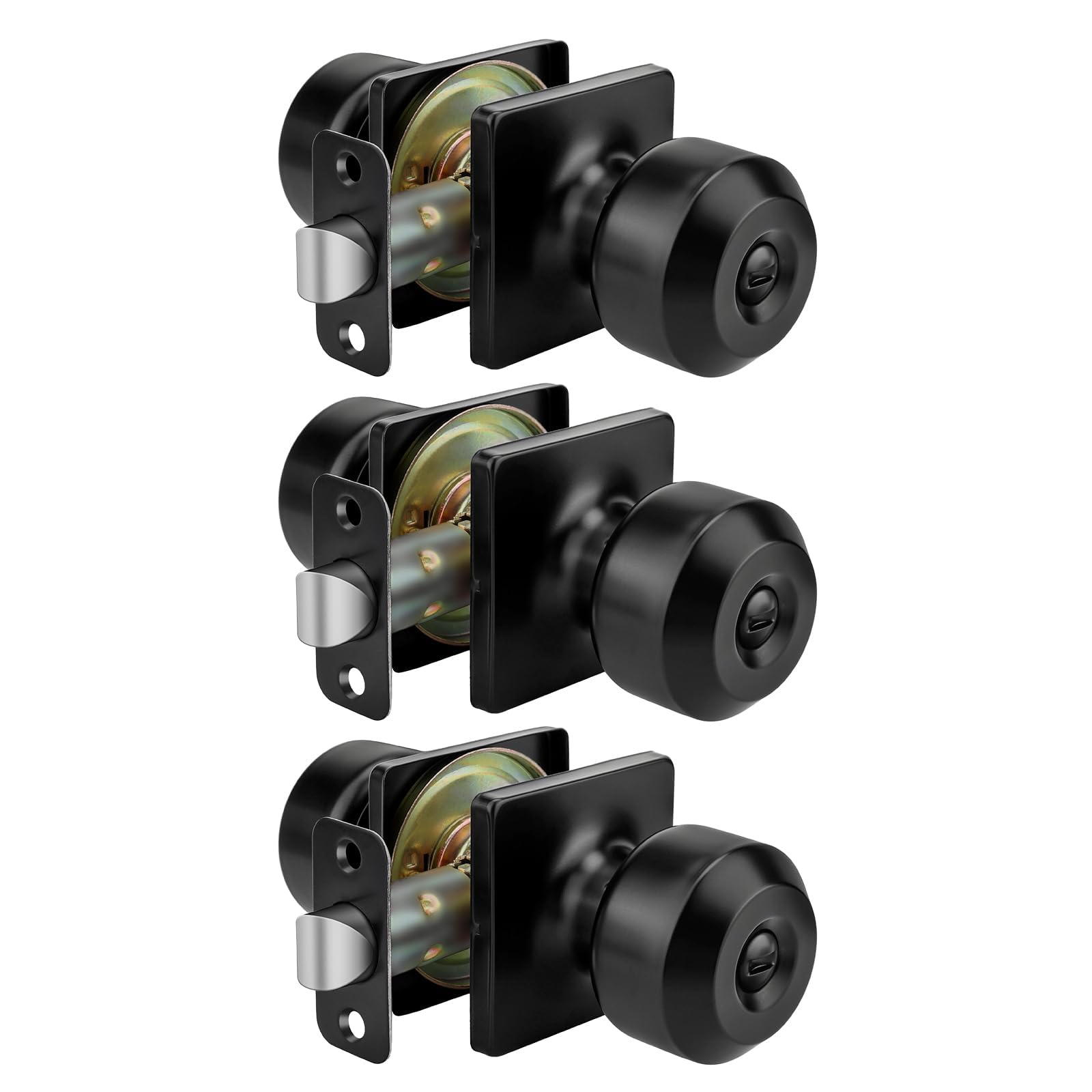 Goldenwarm Matte Black Privacy Door Knobs (3 Pack) -1
