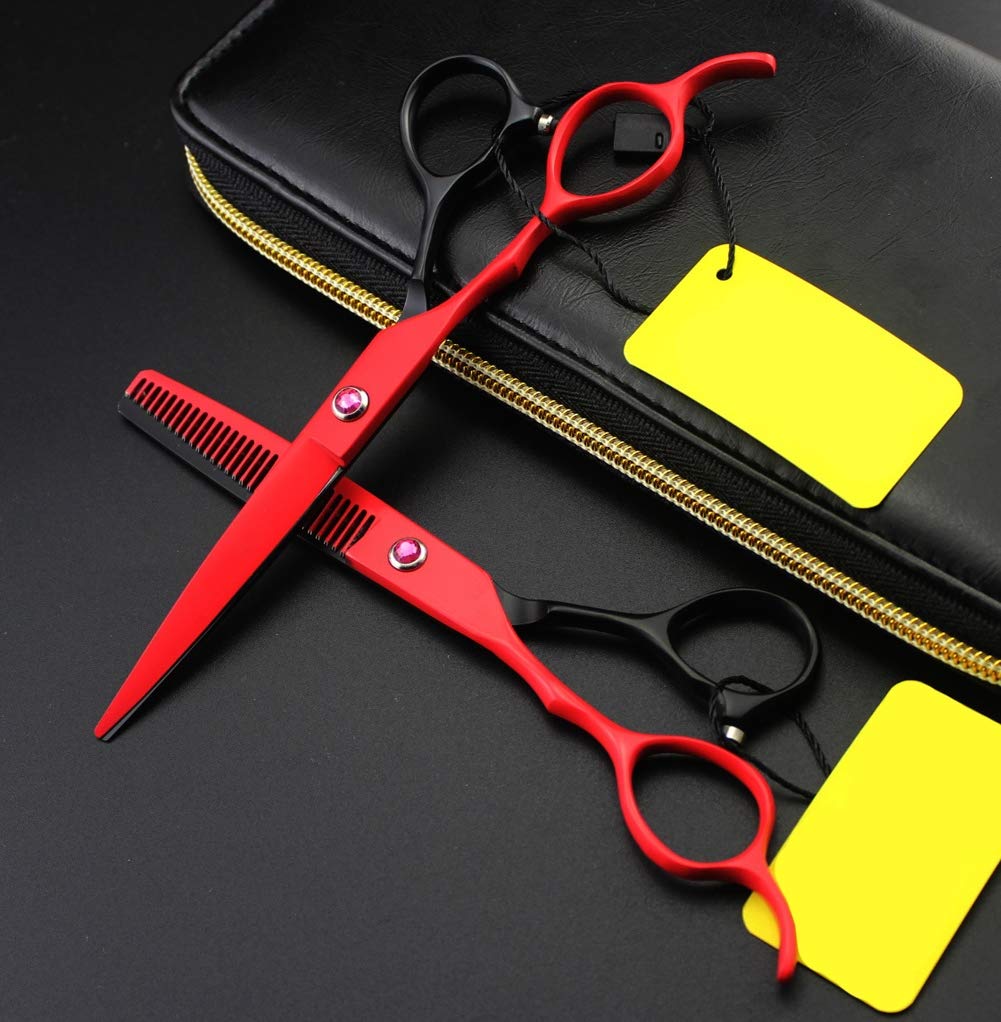 6.0 "Set Forbici Professionali per Barbiere Affilate - Forbici da Parrucchiere per Adulti,Red