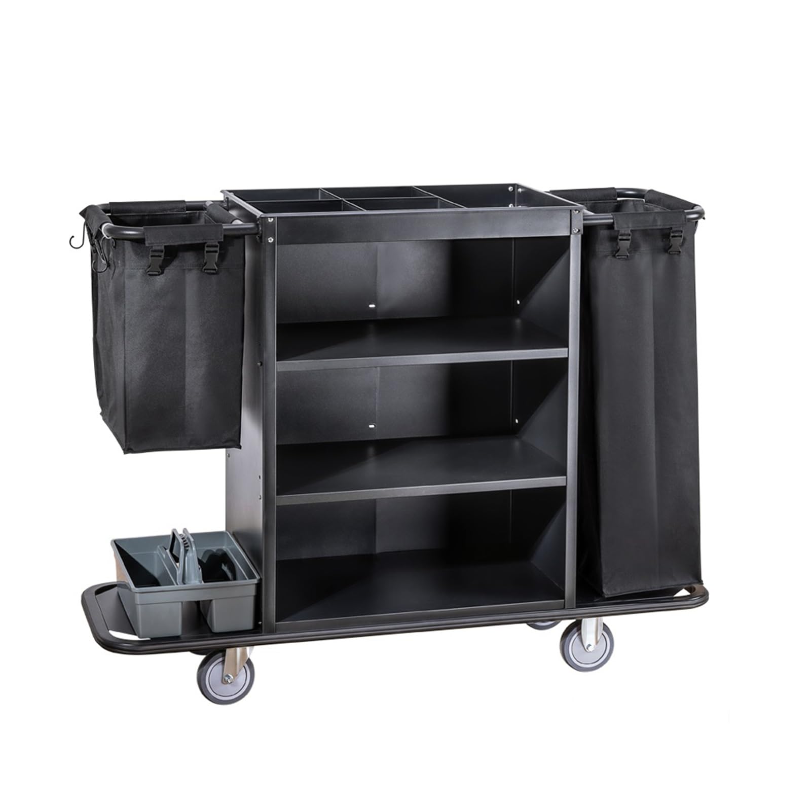 Carrito multifuncional para limpieza de hotel, carrito de limpieza manual con bolsa de tela para un servicio eficiente de habitaciones y soluciones de limpieza de invitados, ideal para hoteles y
