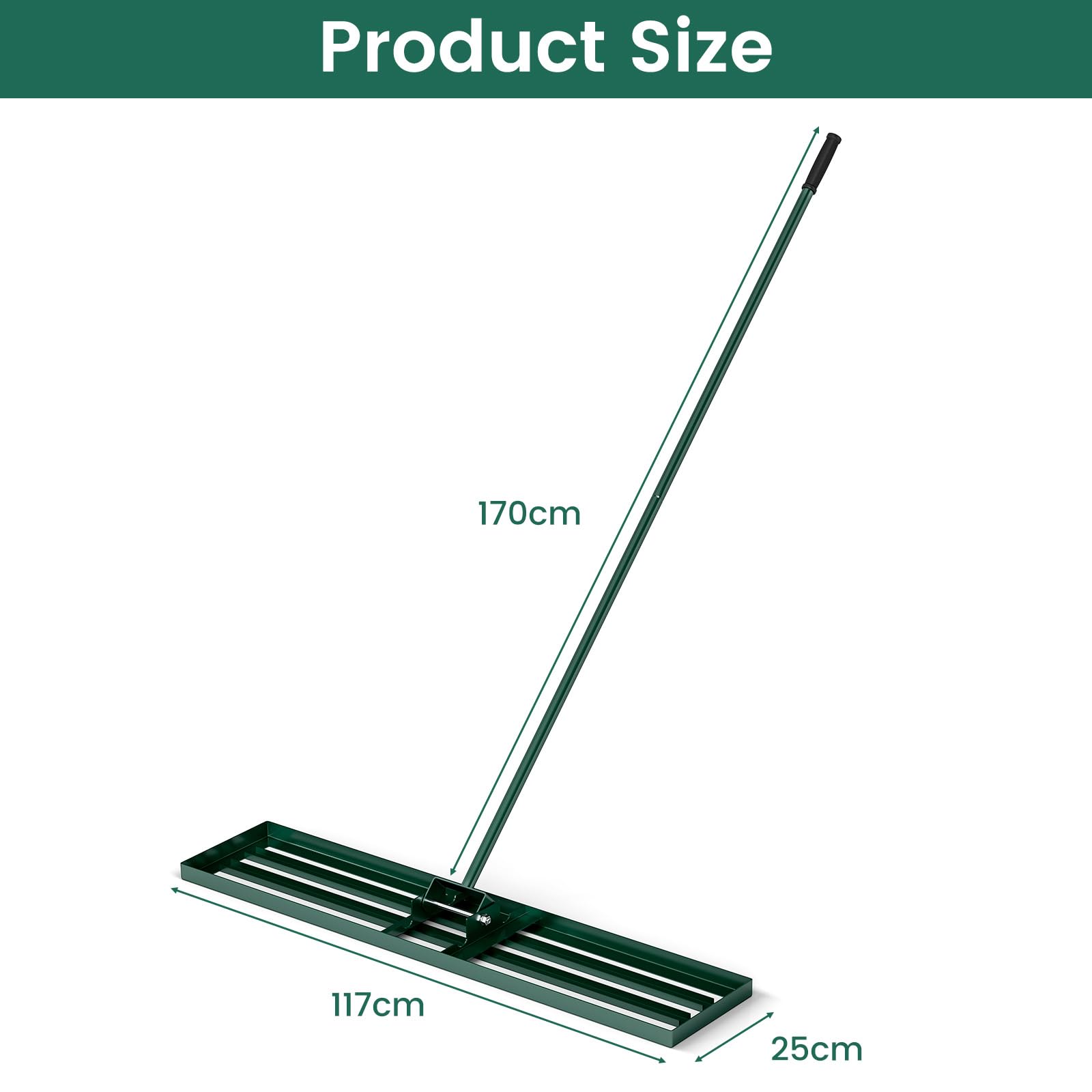 Grabie wyrównujące trawnik, 30/36/42 x 10 cm, wyrównywacz trawnika z ergonomicznym uchwytem 77 cm, wytrzymałe grabie do wyrównywania gleby w ogrodzie, na polu golfowym i w gospodarstwie (36