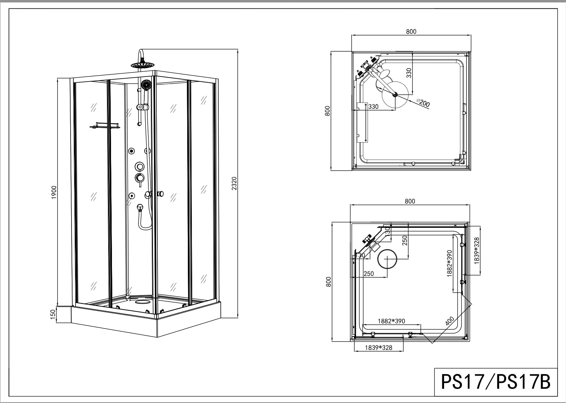 Sanotechnik Cabina de Ducha Completa Estilo 80 x 80/90 x 90 x 225 cm 90 x 90 cm
