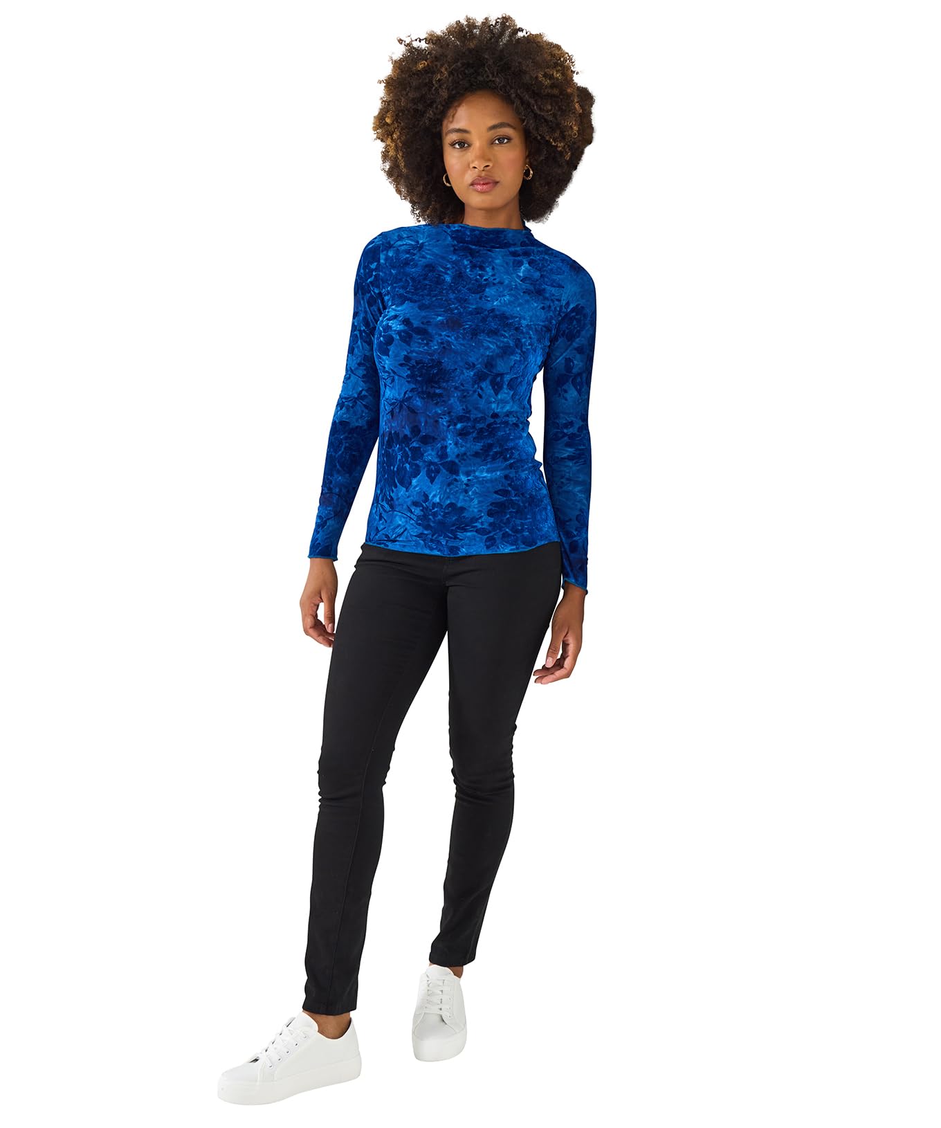 Joe Browns Women's Winter Flocked Floral Slim Fit Top, Regular, Blue, UK 18