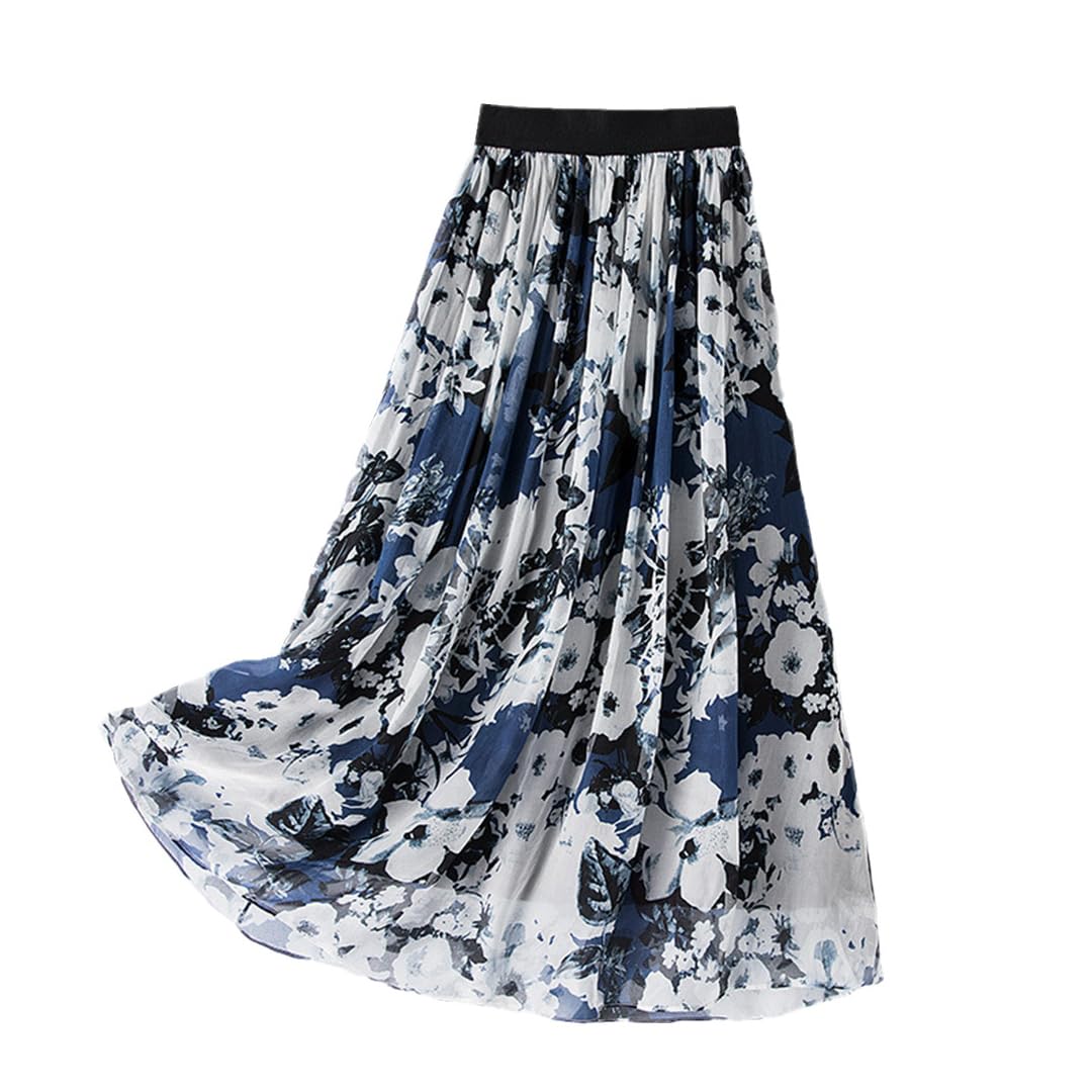 Lmtossey Gonna Di Seta Primavera Estate Gonna Blu Gonna Lunga Retro A Linea Per Le Donne