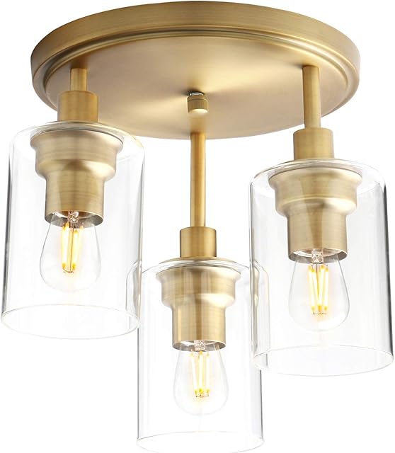 Yosoan Vintage 3 Way Ceiling Lights, Industrial Glass Pendant Light Fitting, Flush Lights for Living Room, Bedroom, Kitchen, Dining Room (Antique)