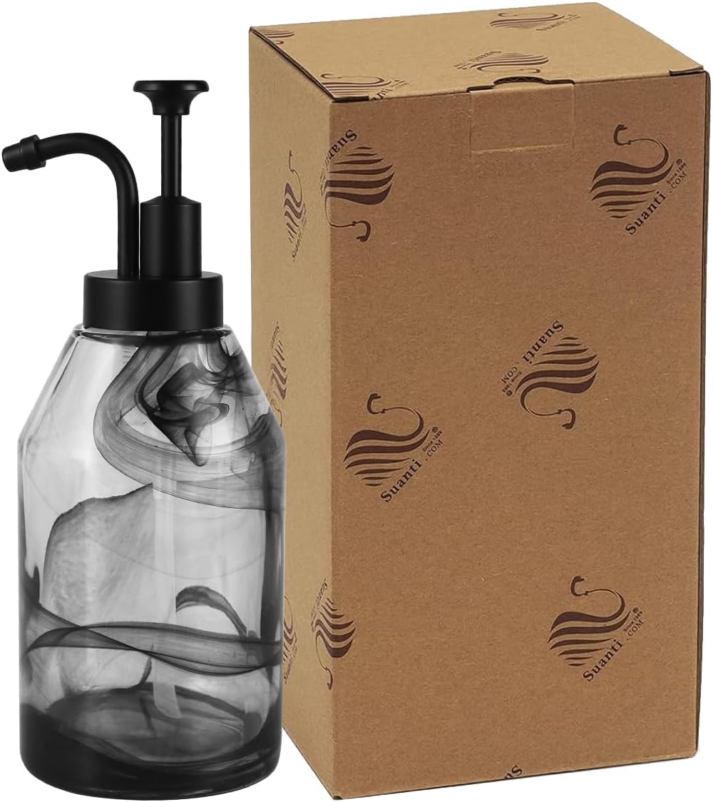 Glass Soap Dispenser for Kitchen and Bathroom Counter, 12.5 Oz Unique 3D Black Smog Thick Glass Hand Soap Bottle with Smooth Action Rust-Free ABS Pump, Dish Soap,Lotion Liquid (Black) - Image 7