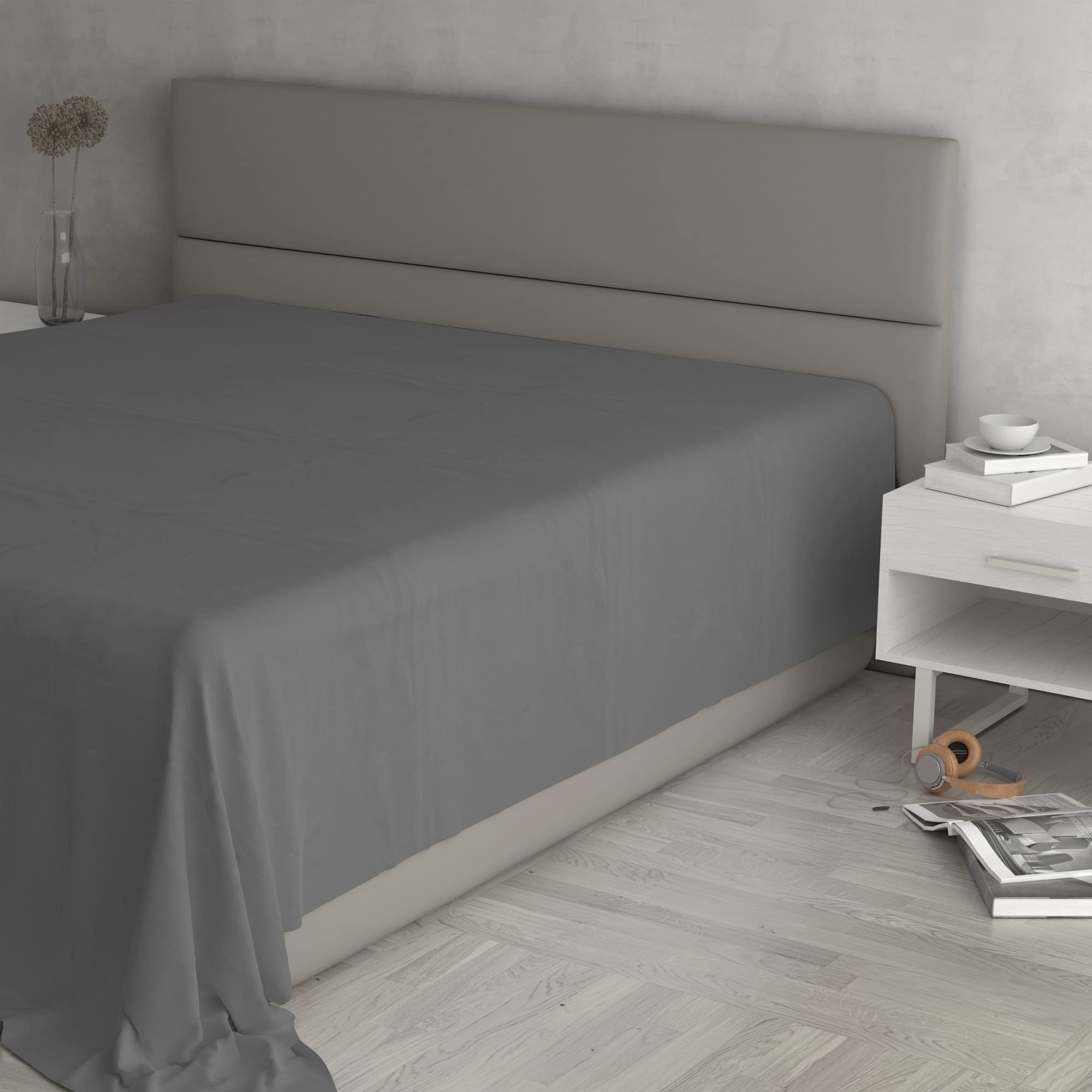 MAX COLOR Top Sheet, 100% Cotton, Plain, Dark Grey, Maxi Double 270 x 300 cm