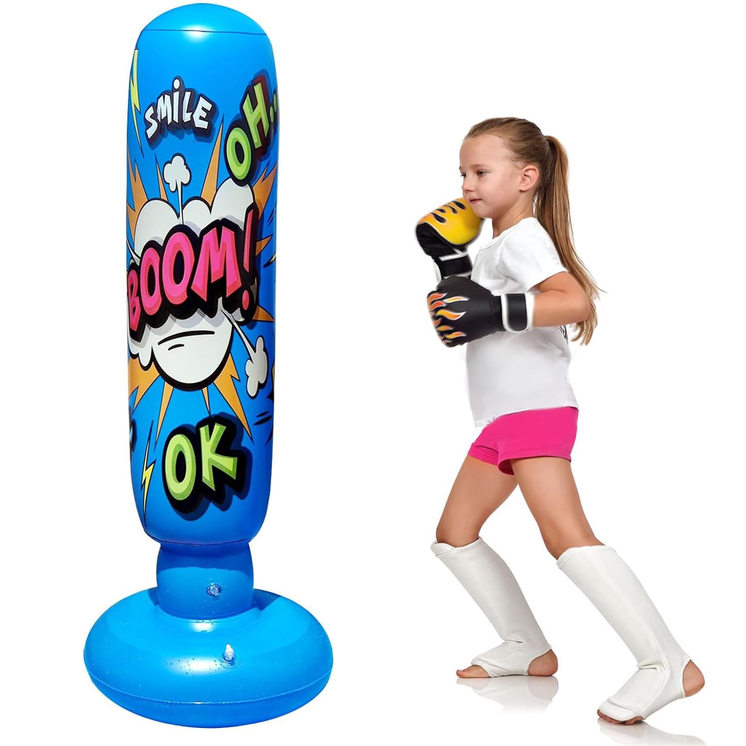 X spring Inflatable Punching Bags, 128cm Inflatable Punching Bags for Kids Teens Freestanding Boxing Bag, Inflatable Boxing Bag, Free Standing Punch Bag for Practicing Karate Boxing Bags