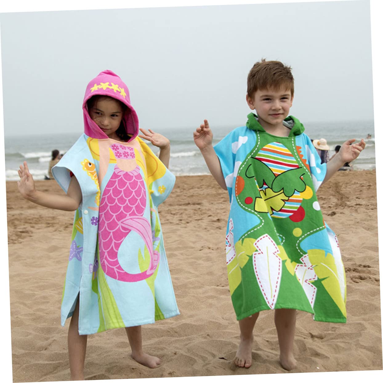 ABOOFAN Serviette De Plage Imprimée Sirène Cape De Bain Portable pour Garçon Fille Serviette De Bain Coton