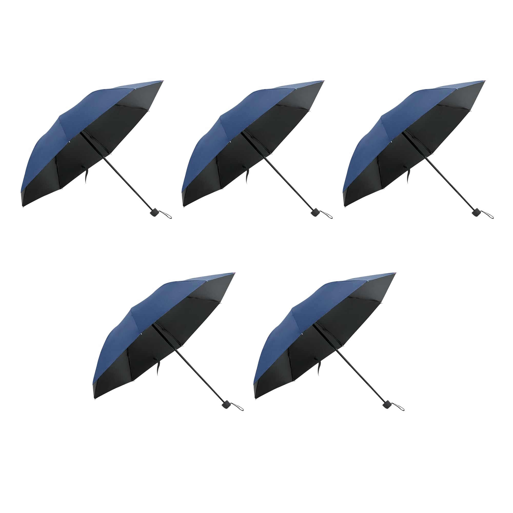 Kuber Industries Pack of 5 | 3 Fold Manual Umbrella | With Polyester Canopy, Sturdy Steel Shaft & Wrist Straps | Easy to Hold & Carry | Umbrella for Women, Men & Kids |Blue