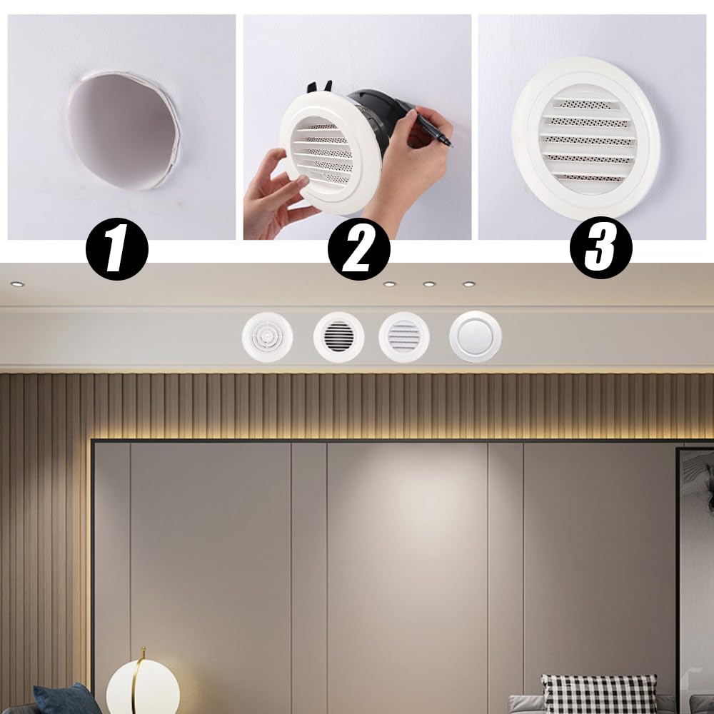 2 Stück Runde Lüftungsgitter Mit Fliegengitter | 7,6 Cm Durchmesser | Weiß/schwarz, Für Wand & Decke