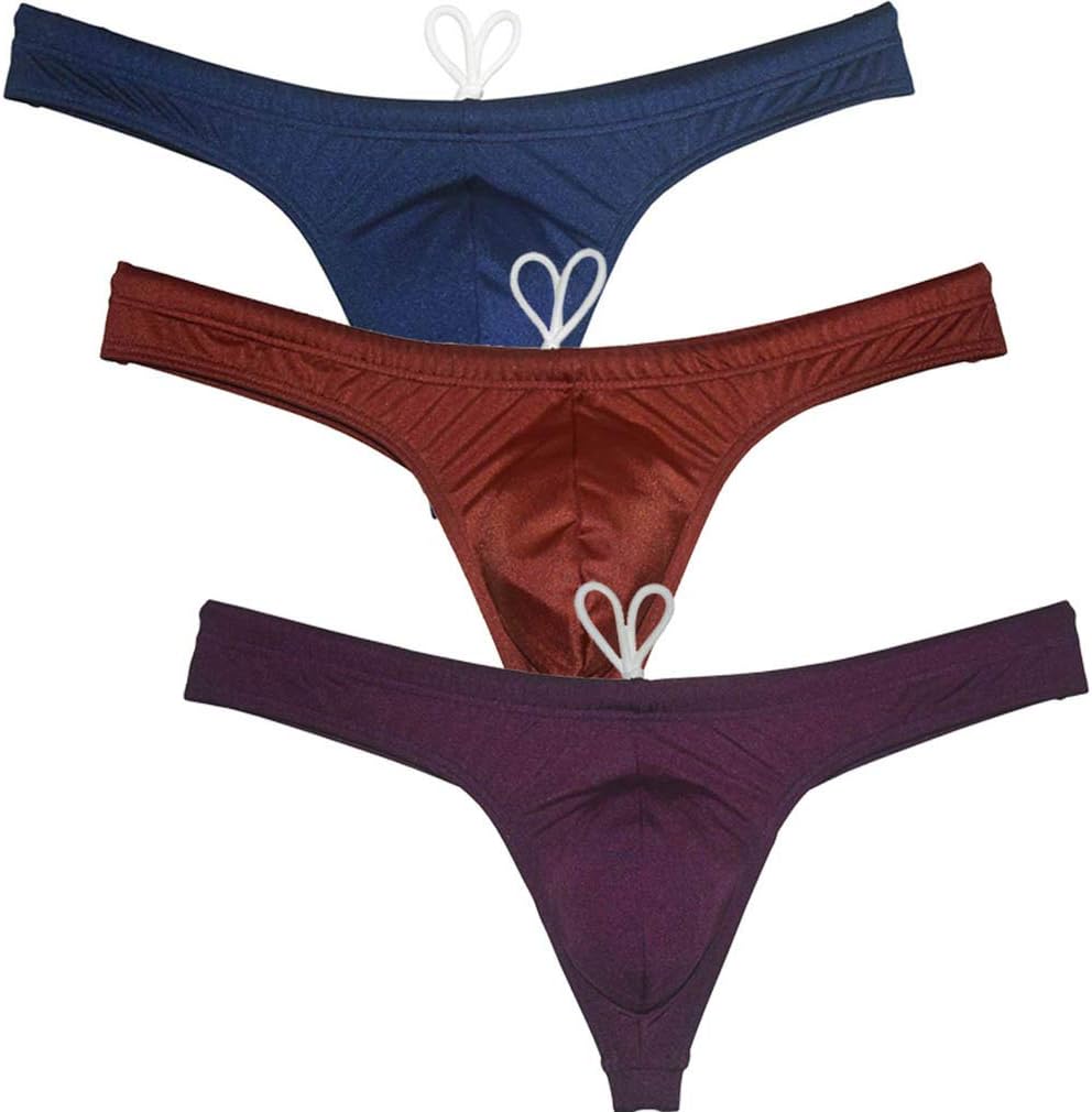 Men's Swim Briefs Sexy Bikini Swimsuit Thong Drawstring Swimwear Solid Shiny Swimming