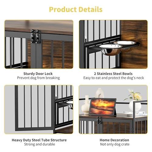 Lovmor Dog Crate Furniture-Style Cages For Small Dogs Indoor Heavy Duty Super Sturdy Dog Kennels With 2 Stainless Steel Bowls (32Inch = Int.dims: 30.7" W X 20" D X 20" H) #TOP4