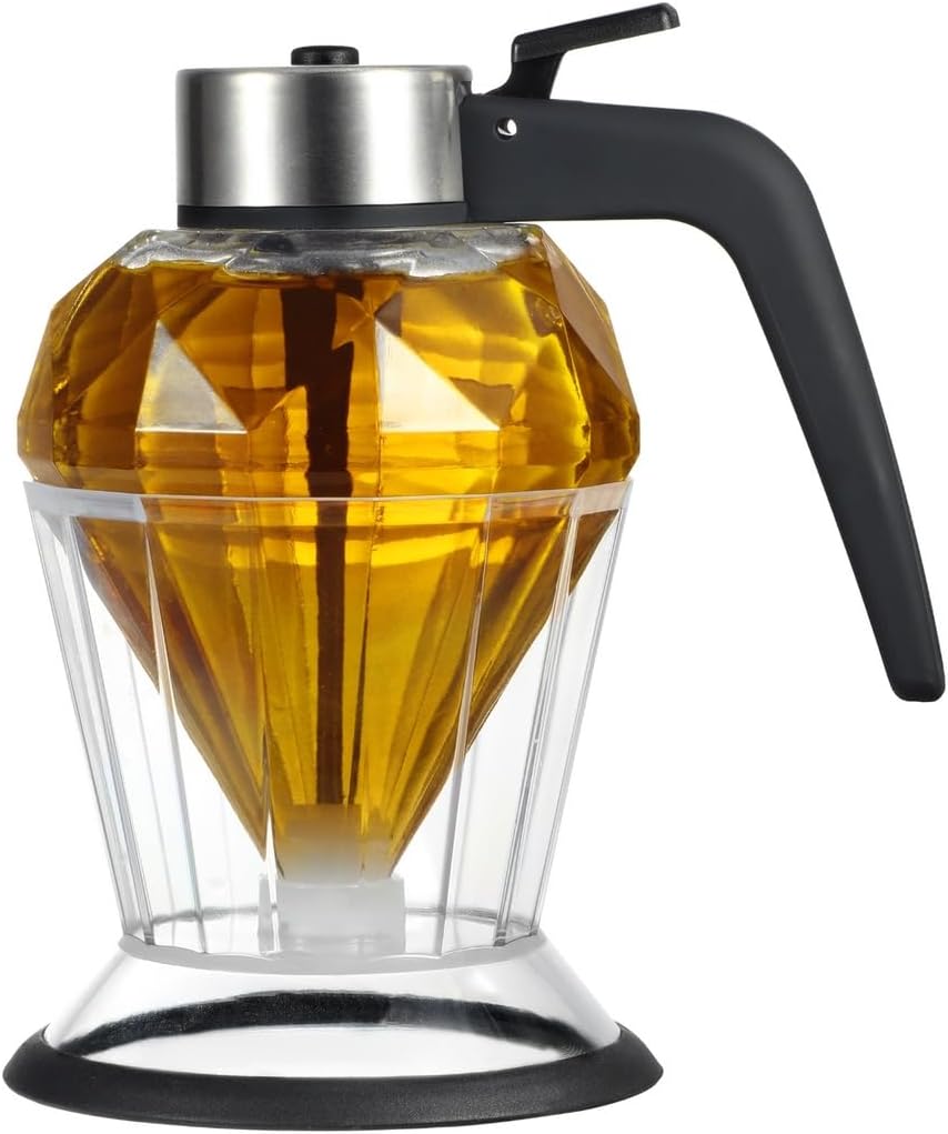 Glass Honey Dispenser With Stand, No-Drip Syrup Pot, Elegant Shaped Jar For Sauces, Oils, And Vinegar