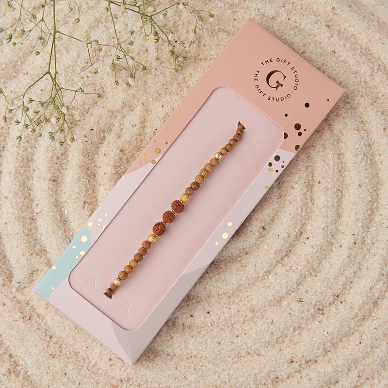 Image of THE GIFT STUDIO.COM Premium Rudraksha Rakhi for Brother | Sacred Handmade, Traditional Raksha Bandhan Thread, Rakhi Set