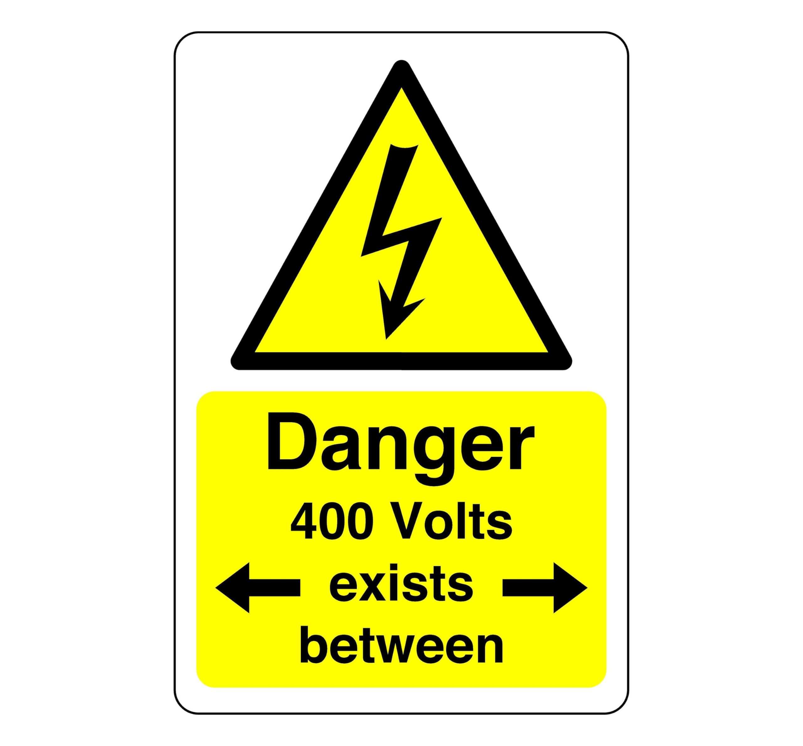 Danger 400 volts sign - 1.2mm Rigid plastic for indoor/outdoor usage (150mm x 100mm) Viewing Distance within 3m.