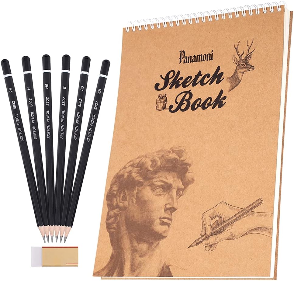 Panamoni Sketch Book, 9×12 inches Sketch Pad, 6 PCS Sketch Pencils and Eraser Included. : Arts, Crafts & Sewing