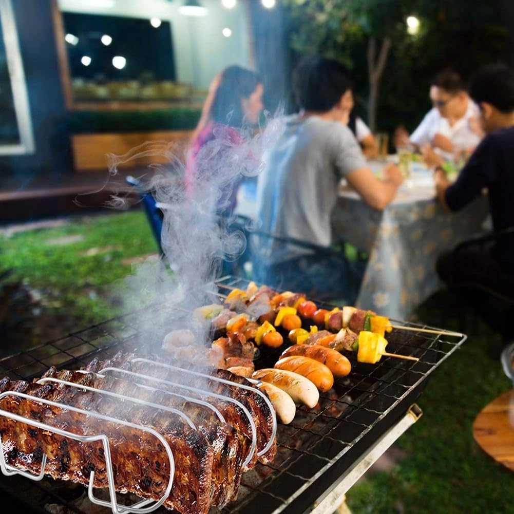 Supporto per arrostire in acciaio , supporto a costine per grigliare, barbecue e fumo, supporto a costine per barbecue per affumicatore a gas C