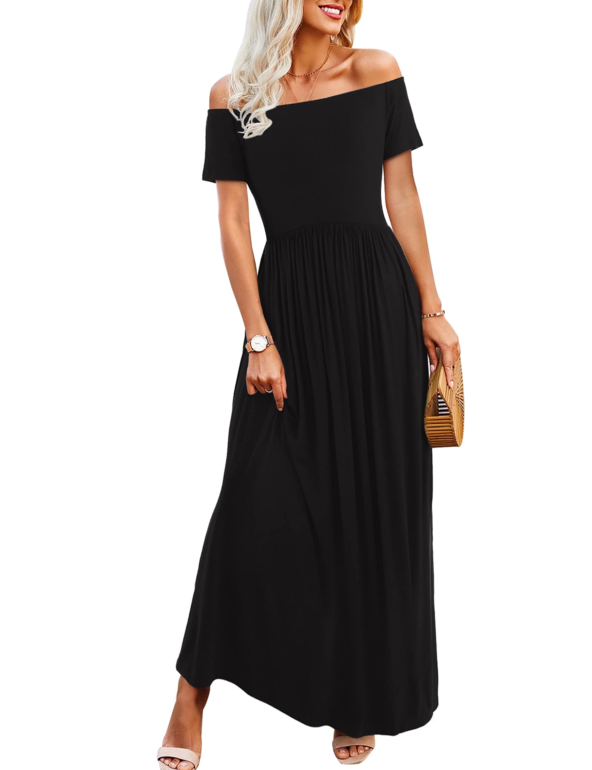 Amoretu Dresses For Women Short Sleeve Off Shoulder Maxi Flowy | Desertcart  INDIA