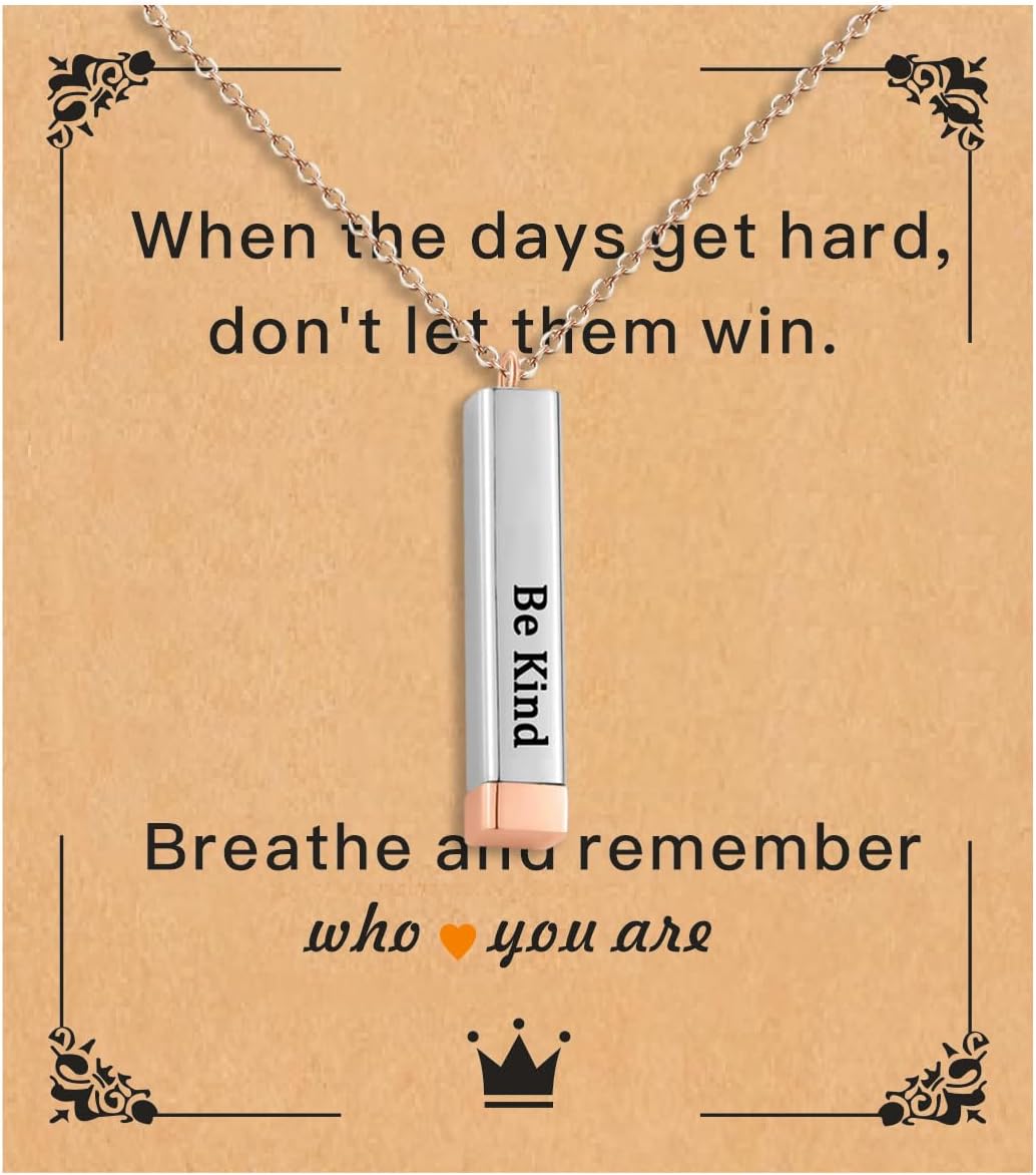 Tube Motivational Necklace for Women, Stainless Steel Square Pendant with Hidden Message Inspirational Christmas Best Friend Sisters Gifts Jewelry