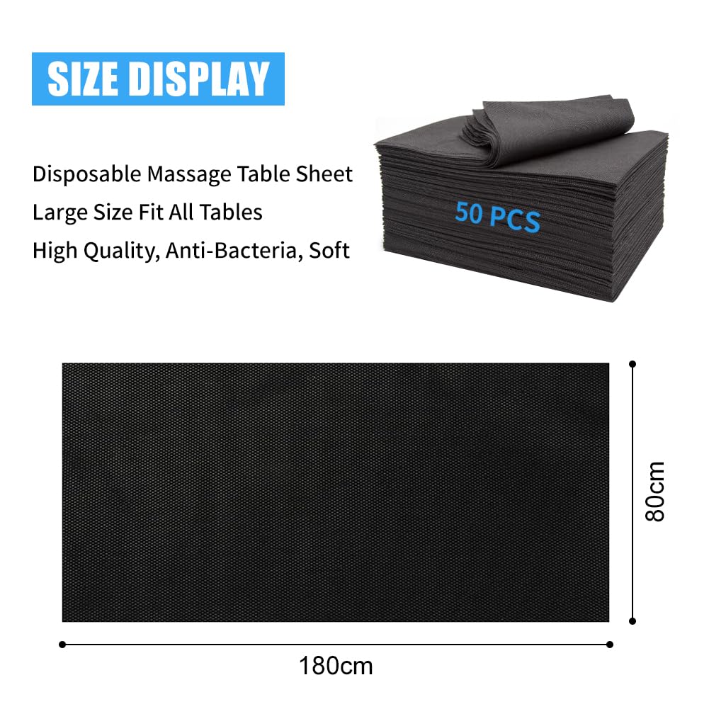 Einweg Bettlaken 80x180cm Schwarz für Massageliege Schönheitssalon SPA Krankenhausbetten Tattoo Hotels 50 Stück