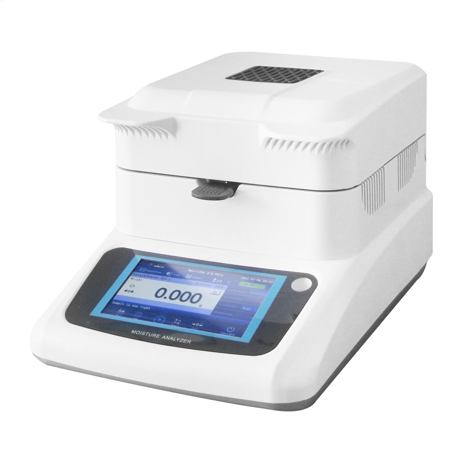 Moisture Anlyzer, Halogen Heating Lab Moisture Analyzer Intuitive Touch Screen, 120g Capacity, 0.001% Readability, Moisture Analyzer Machine Lab Moisture Tester for Rapid Moisture Test