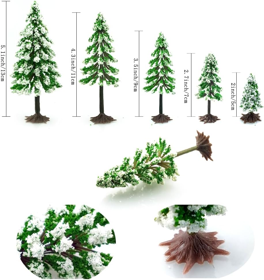 22PCS Miniature Diorama Forest Trees Figurines Pine Model Trees Woodland Train Architecture Building for Scenery Landscape