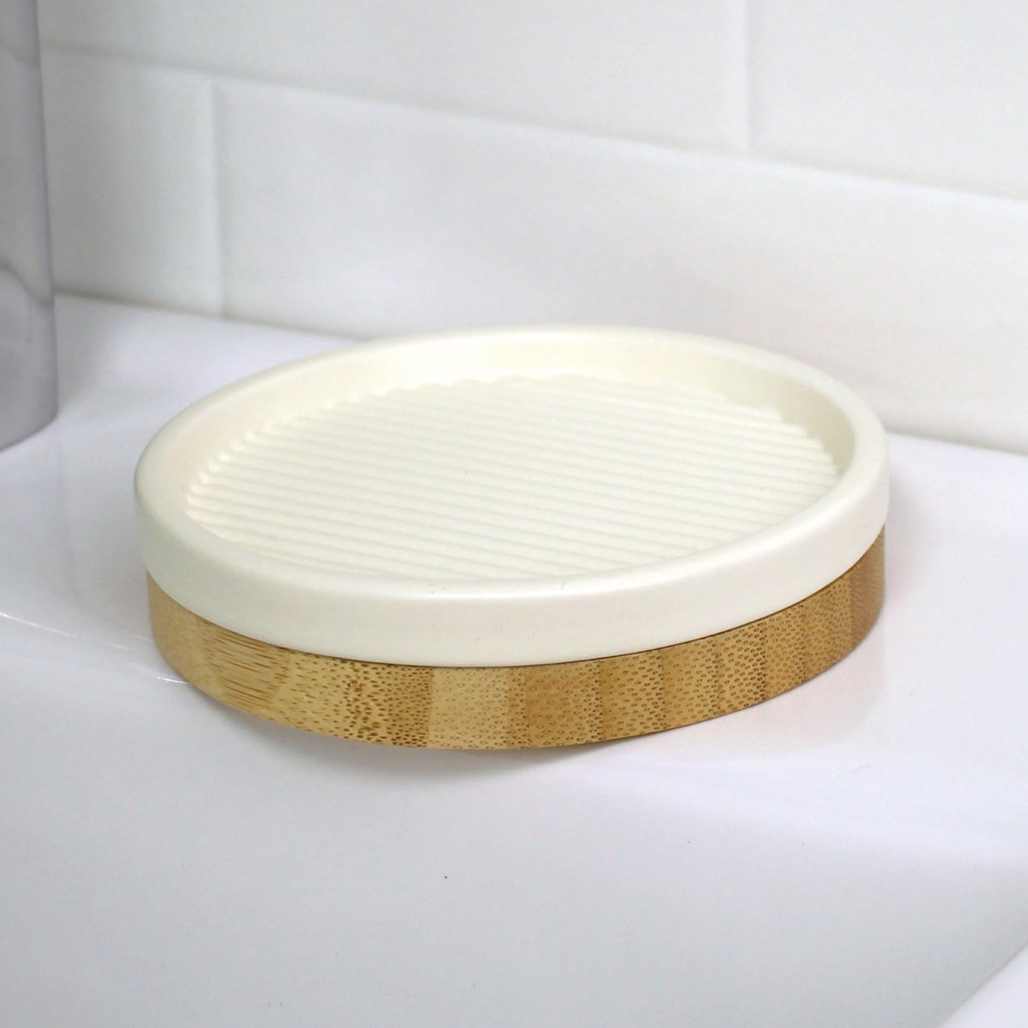 Showerdrape Bondi Modern Design 4 Piece Ceramic & Bamboo Bathroom Accessory Set (Soap Dish)