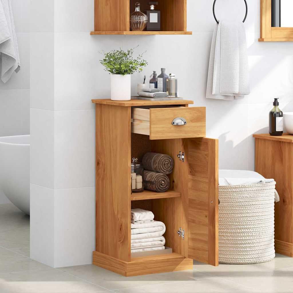 Mobile bagno VIGO marrone miele 37,5 x 34 x 80 cm legno massello design moderno con cassetto e porta, costruzione robusta per bagno ospiti WC