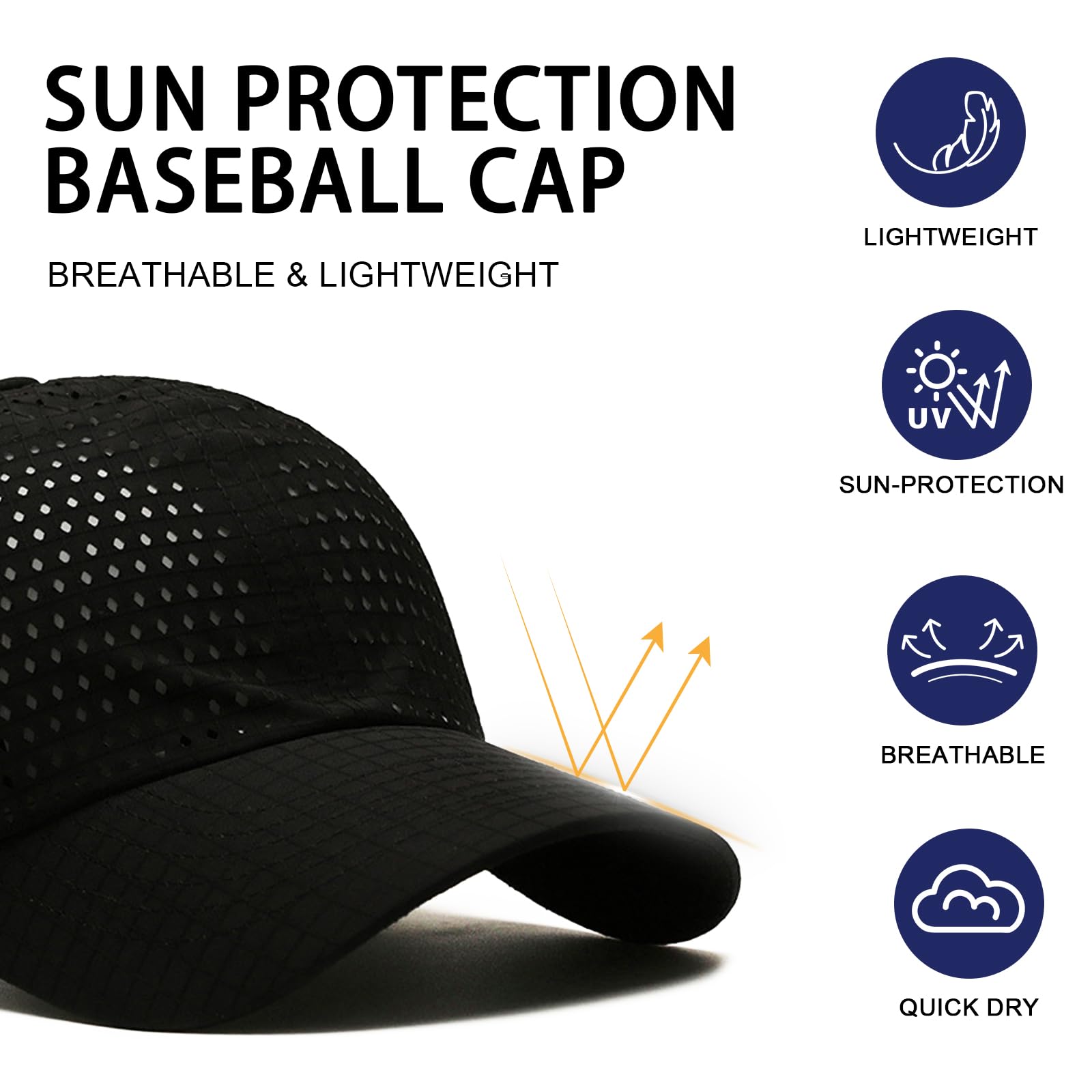 2 Packs Gorra de BéIsbol de Transpirable para Hombre, Gorra Running de Secado Rápido Malla, Gorro de Protección Solar Sombreros de Verano Viseras Plegable Ajustable Ligera al Aire Libre