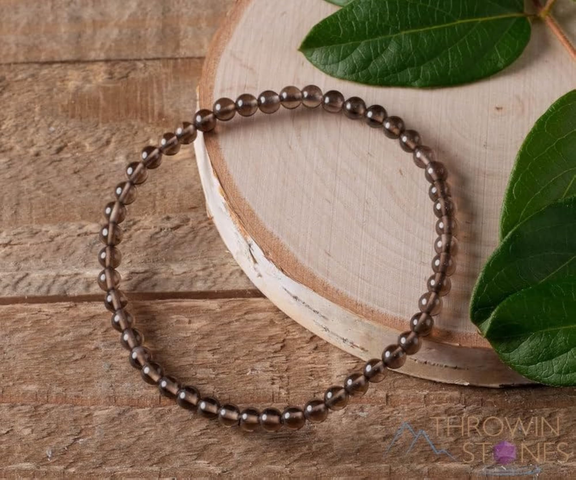 Natural Smoky Quartz 6.5 Inch Round Bead Stretchable Bracelet, Unisex