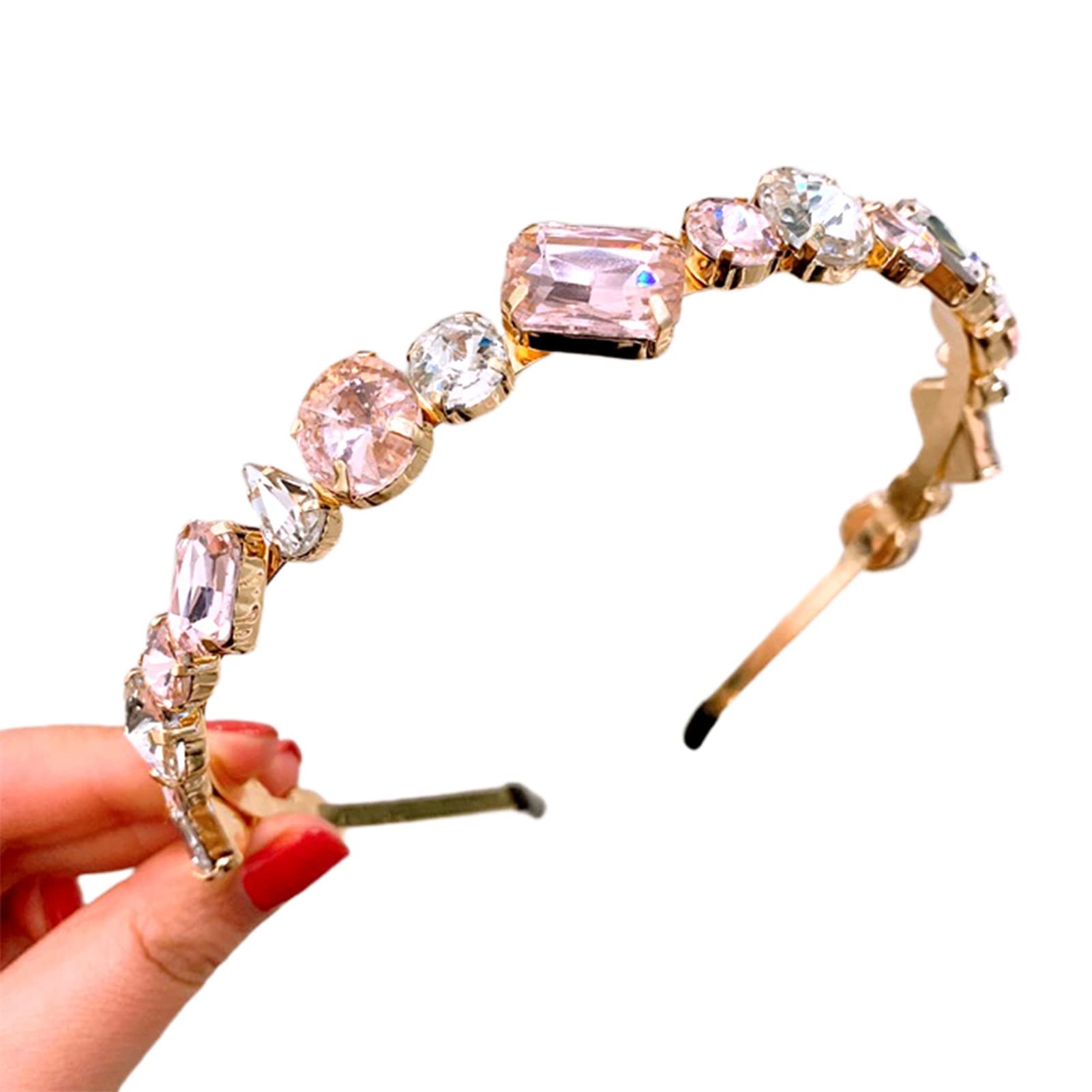 Obręcze do włosów, moda damska Multicolor Rhinestone inkrustowane obręcz do włosów nakrycia głowy akcesoria do pałąków na głowę (różowy)