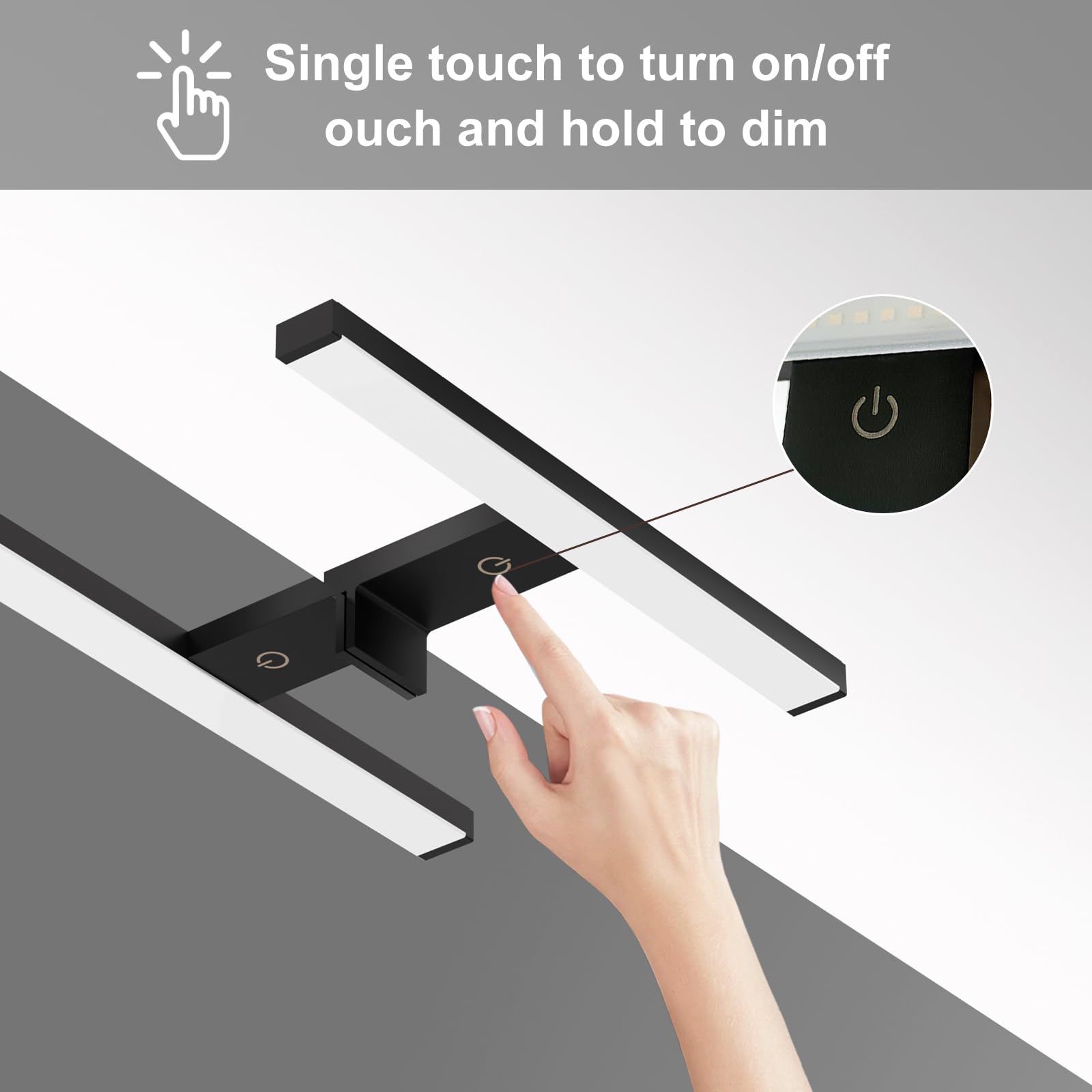 DEELUX Lámpara de Espejo Baño Con Interruptor táctil,Luz LED para espejo regulable (55 a 550 lm) 5w 30cm,Blanco Neutro 4000K LED Armario Lámpara Luz de Pared,IP44 230V Aplique de Baño Espejo,Negro