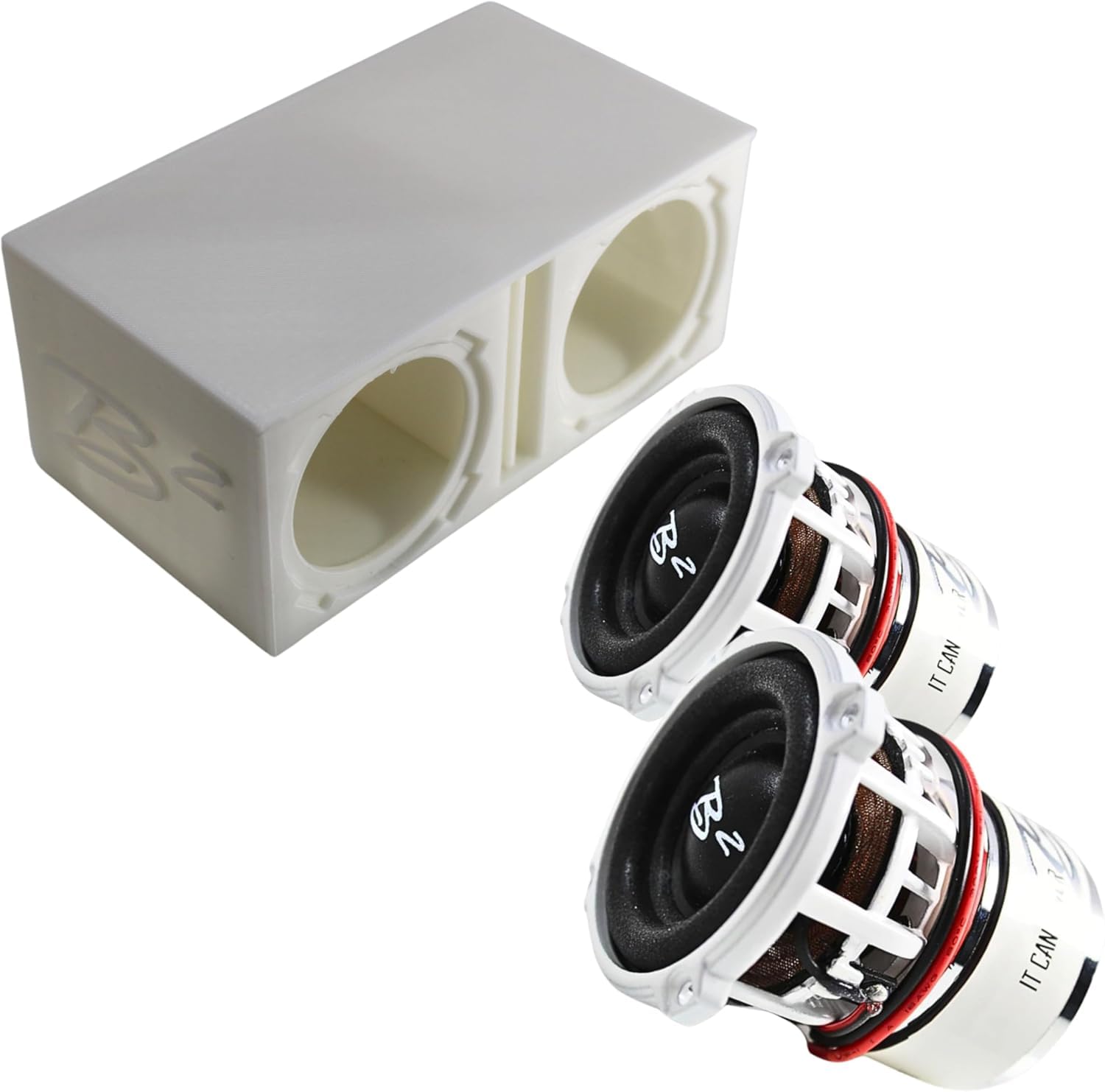 B2 Audio Dual Ported Subwoofer Box Enclosure w/2x Rampage RC2 2" Mini Subwoofers (B2-DUALVRC2-WT-PKG)