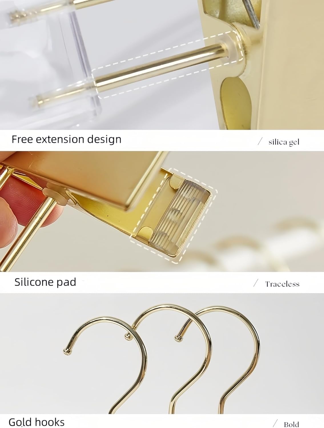 Acrylic Pants Hanger with Gold Hook Transparent Hanger Golden Clip Suitable for Skirts, Pants