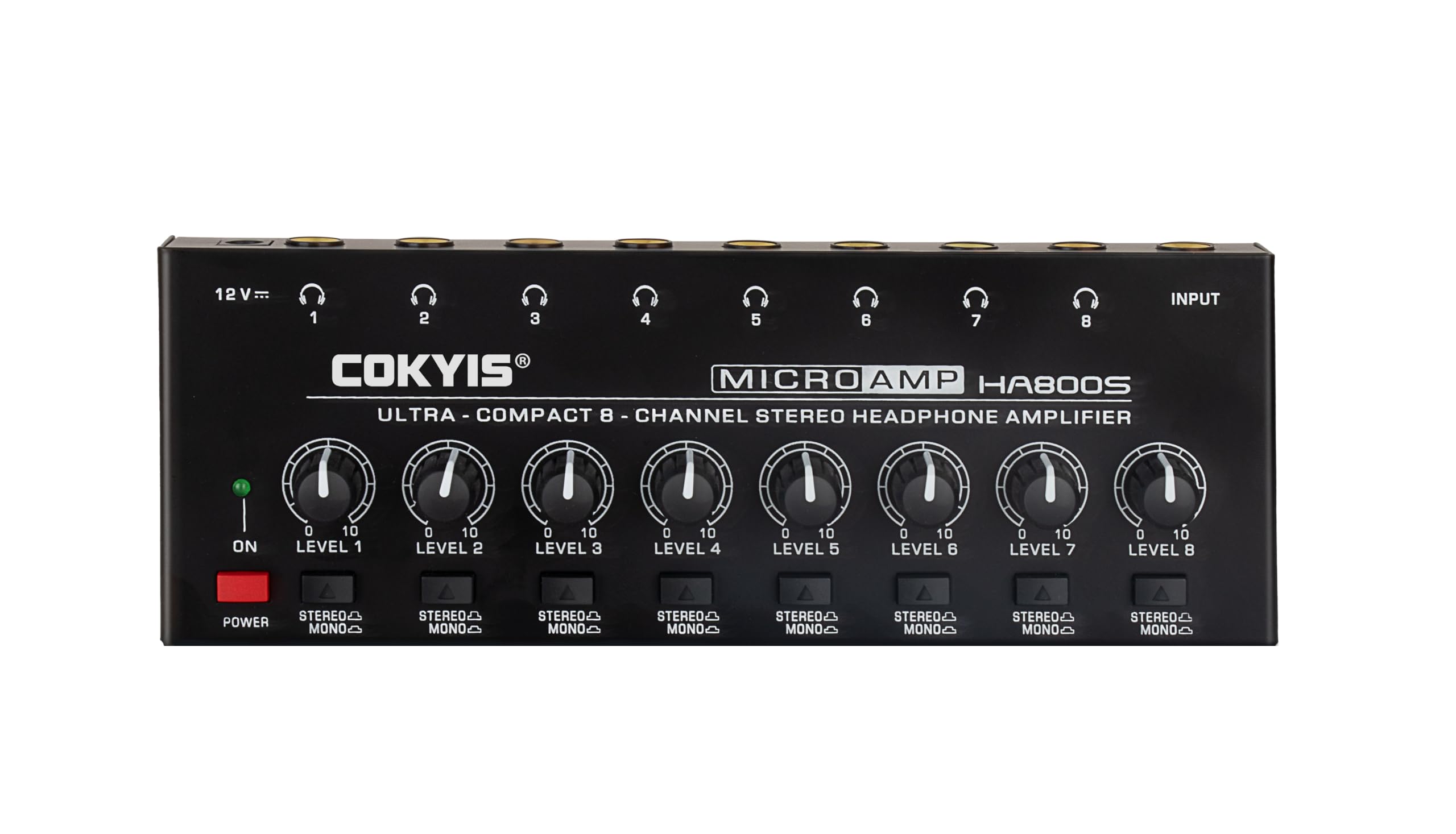 COKYIS Amplificatore per cuffie - Commutazione stereo/mono, mini amplificatore audio ultra compatto con amplificatore per cuffie aggiornato di potenza, 8 canali, adatto per mixer audio, metallo