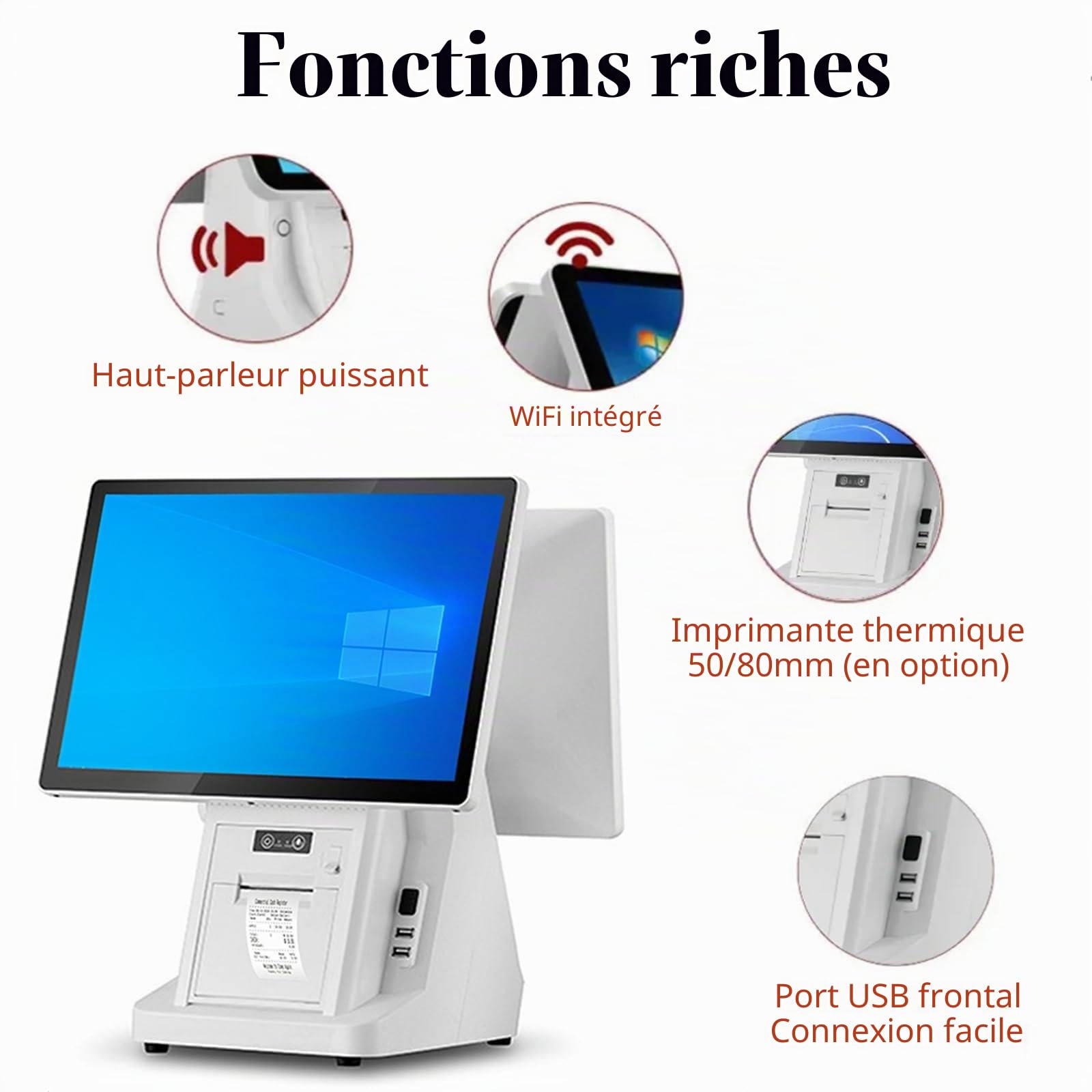 Caisse enregistreuse électronique, écran Tactile 15,6 Pouces, SSD 64 Go, Windows 10 pour commerces de détail, Restaurants et magasins.
