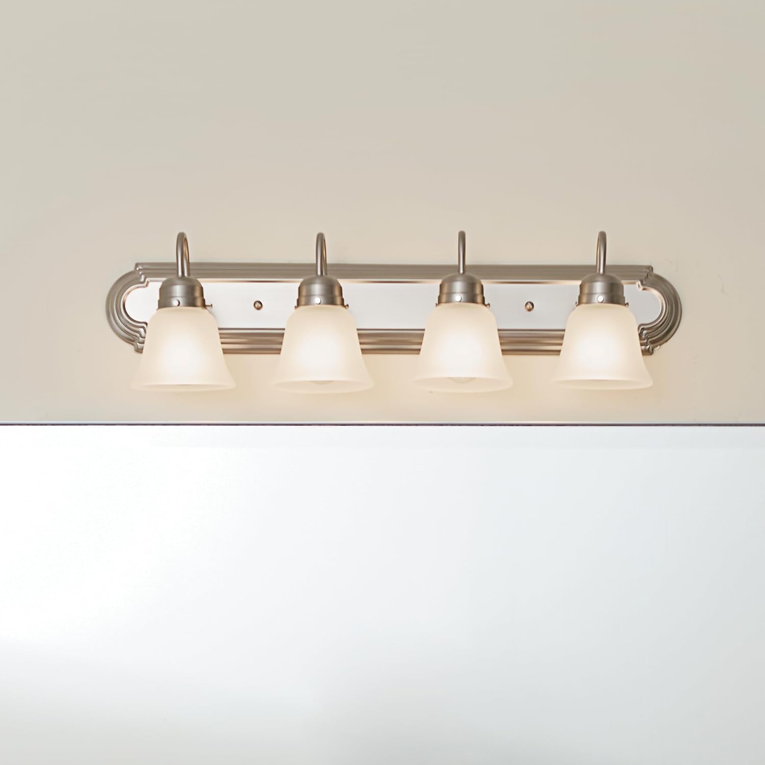 Kichler 30" 4-Light Vanity Bath Light in Brushed Nickel, Modern Bathroom Light with Clear Satin Etched Glass, (30" W x 8" H), 5338NIS