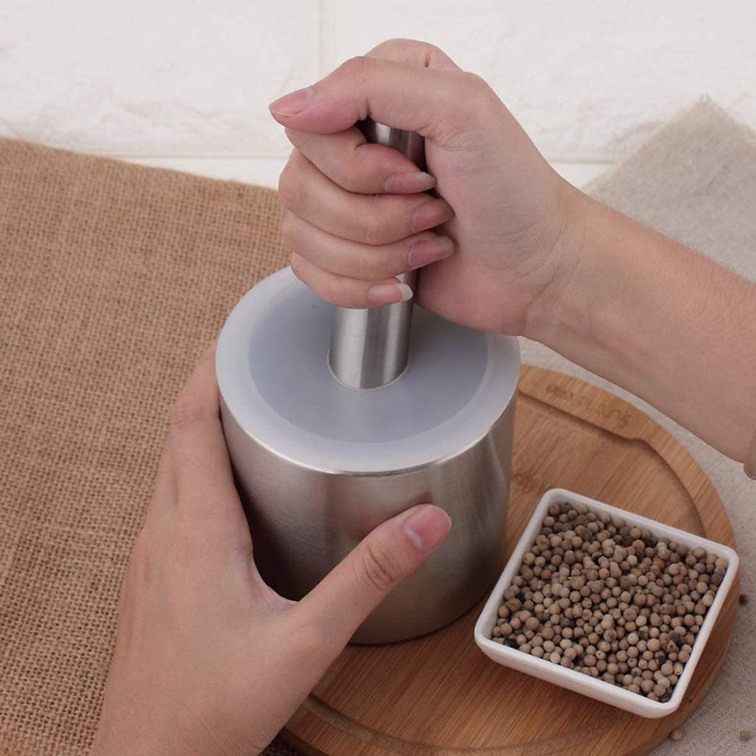 VBESTLIFE Mortaio in acciaio inox e pestello, manuale Manuale di miscelazione Set di macinino Set di spezie Crusher Mortar Pestle Set Kitchen Aglio Grinder Strumento