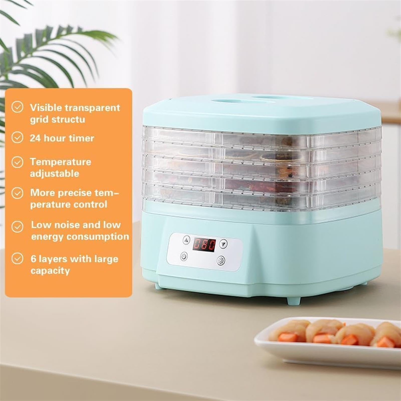 Essiccatore per Alimenti con Flusso d'Aria a 360° - Essiccazione Sana per Frutta, Verdura, Carne e Snack - Perfetto per la Preparazione di Carne secca Fatta in casa, Frutta secca e Caramelle