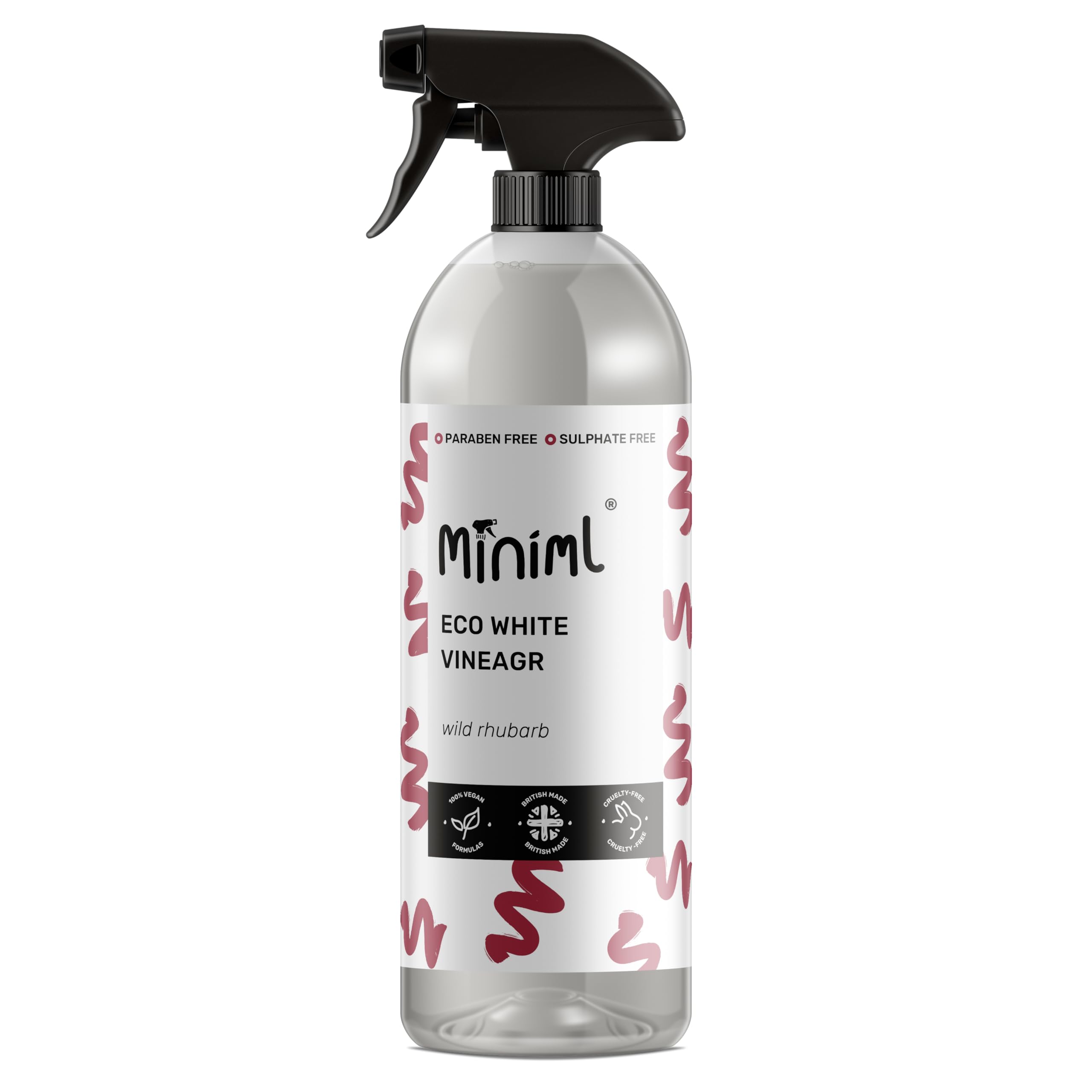 Miniml White Vinegar Cleaning Spray Wild Rhubarb Scented 750ml - All Natural Multi-Surface and Multi-Purpose Cleaner, Limescale Remover, Laundry Softener and More - 100 percent Vegan and Cruelty Free