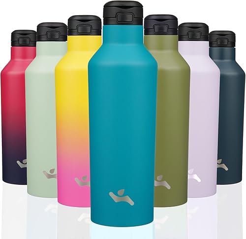 Miniatura 16 de Botella de agua aislada con popote, termo de agua de acero inoxidable de doble pared de 17 onzas con 2 tapas, azul lago Azul lago,Negro,Azul